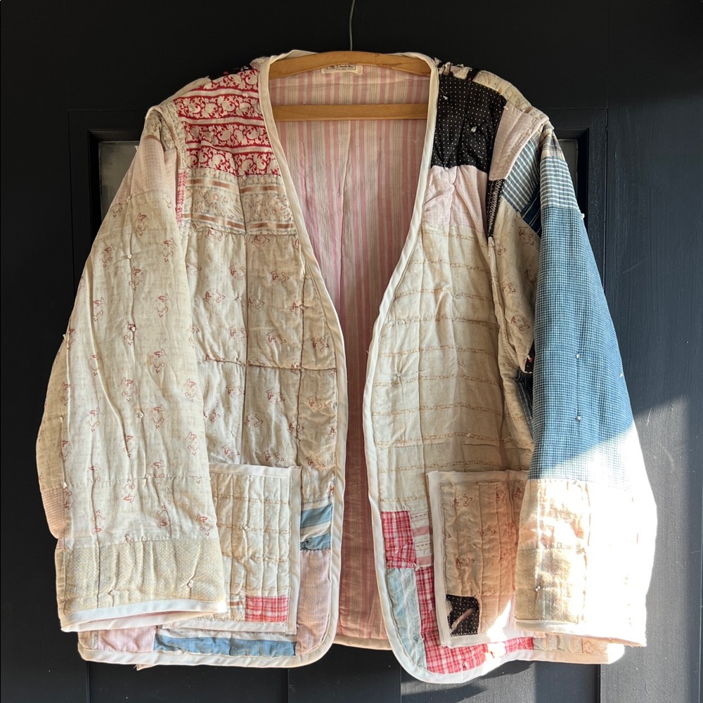 Handmade sewn quilt antique jacket coat upcycle one of a kind
